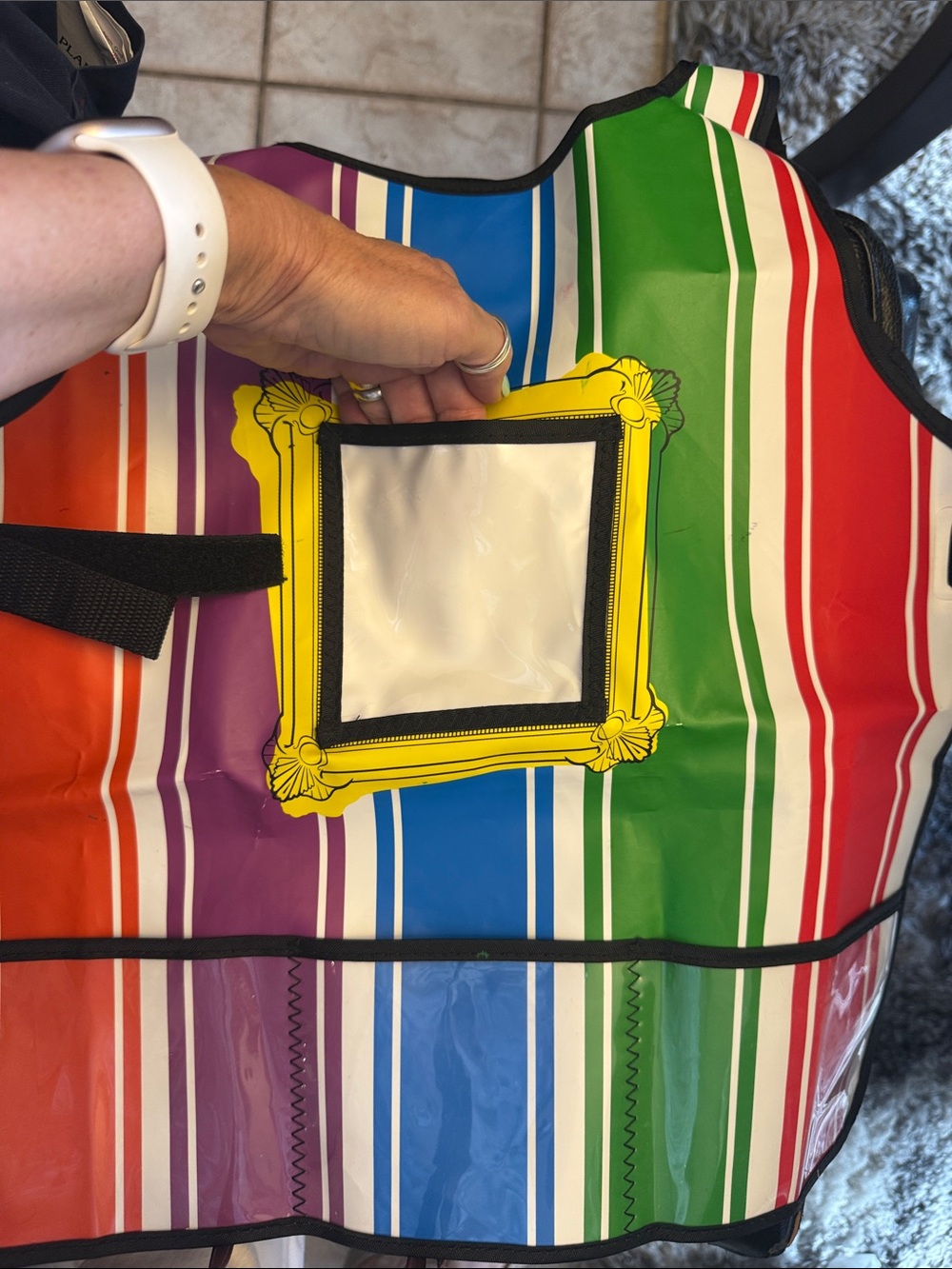 Melissa & Doug Rainbow Striped Waterproof Apron with Yellow Frame Pocket